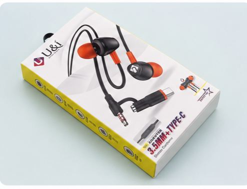 U&i Type-C Wired Stereo Earphones with Mic – Deep Bass Handsfree (3.5mm + Type-C Compatible)