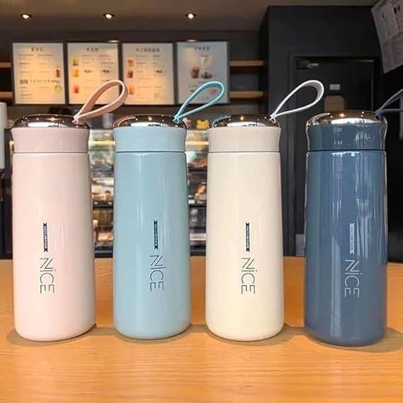 Nice Water Bottle, Glass Inner Liner with Silicone Protective Cover Hot and Cold Thermoware 400ml Vaccum Flask Glass Water Bottle | Leak Proof | BPA Free | Air Tight Lid | (Multicolour-Pack of 4)