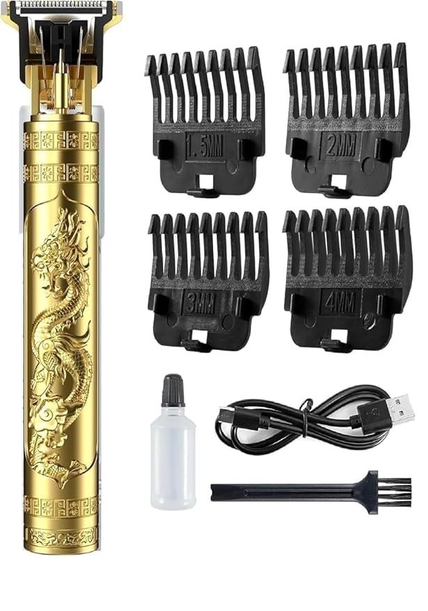 T9 Vintage Professional Hair Trimmer For Men –Golden Body,Cordless,4 Guide Combs,USB Rechargeable,Men'S T9 Golden –Zero Gap Beard & Hair Clipper With Guide Combs