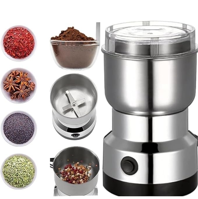  Nima Stainless Steel Electric Grinder | Portable Coffee & Spice Grinder Machine for Masala, Herbs, Nuts, Seeds, Beans & Dry Spices | Mini Mixer Grinder for Kitchen Brand: Amafhh's Treat
