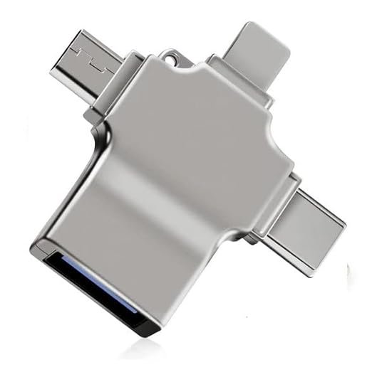 ABC 4 in 1 OTG Adapter Converter with Lightning, Type C, Micro USB, USB 3.0 Port OTG Connector Compatible with iOS 13 & Above, Android, Tablets and Others - Silver (ABC-CNC-142)