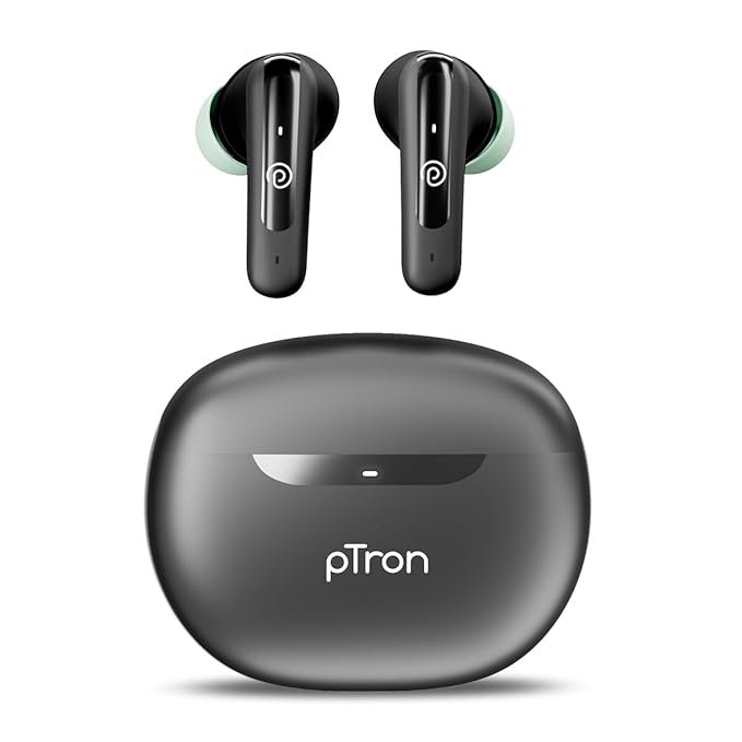 pTron Bassbuds Astra In-Ear TWS Earbuds with Stereo Sound, 34Hrs Playtime, Stereo Calls, Bluetooth V5.3 Headphone with Quick Pairing, Touch Control, Voice Assist, Type C Charging & IPX4(Black & Green) Visit the pTron Store 