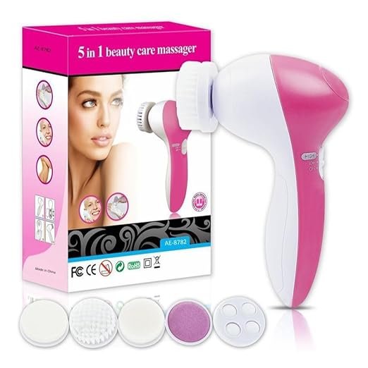 5 in 1 Beauty Care Massager Machine Care & Cleanser Massager Kit Battery Powered Portable Facial Set (Pink, Pack of 1)