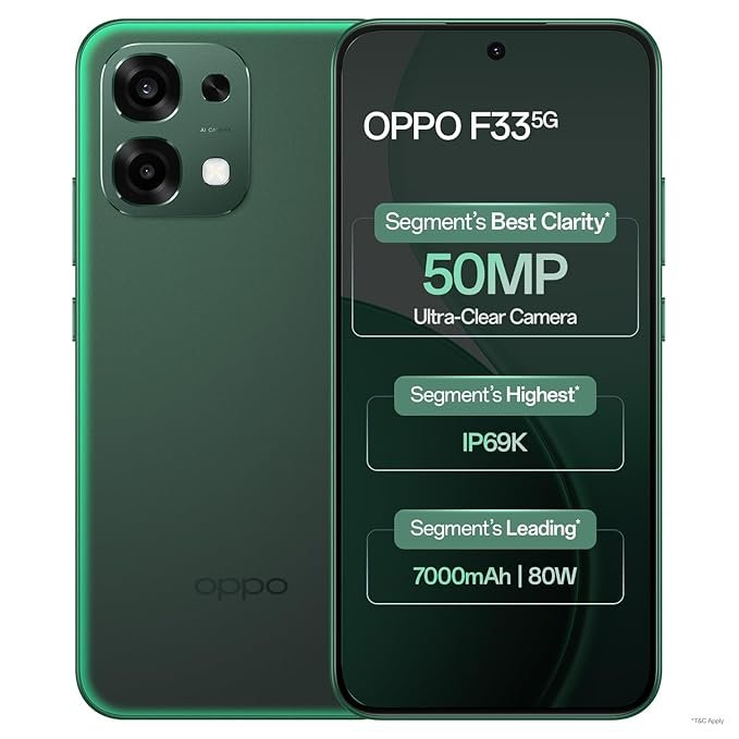 Oppo F33 5G Smartphone (6GB RAM, 128GB Storage, Forest Green) |50MP AI Camera |7000mAh Long Battery |45W Fast Charging
