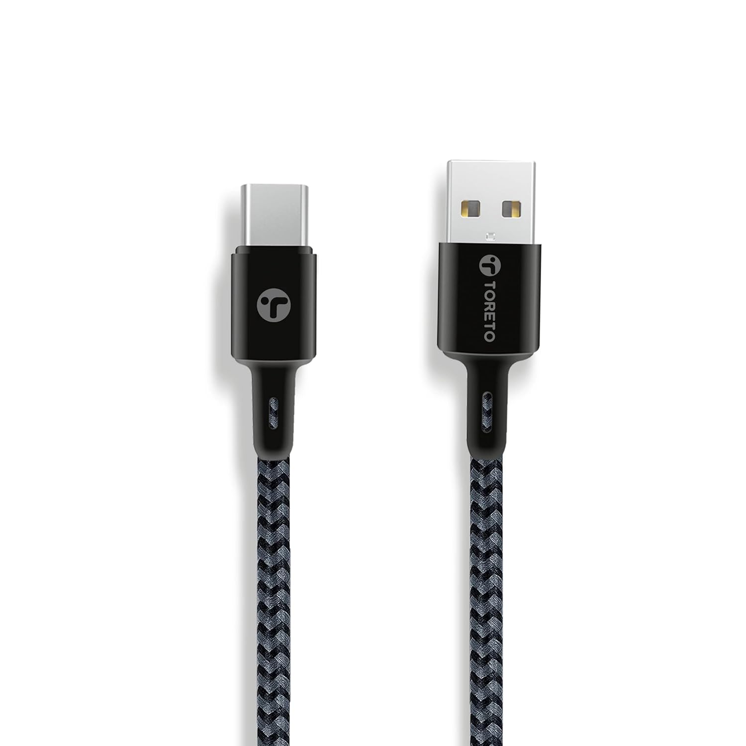 Toreto Dura 9 3A Type-C Data and Fast Charging Cable, Made in India, 480Mbps Data Sync, Strong and Durable 1-Meter Nylon Braided USB Cable for Type-C Devices (Black) (Type-C, 1 Meter)