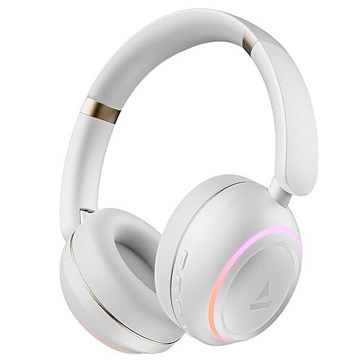 boAt Rockerz 480, RGB LEDs,6 Light Modes, 40mm Drivers,Beast Mode, 60H Battery, ENx Tech, Stream Ad Free Music via App Support, Bluetooth Headphones, Wireless Over Ear Headphone with Mic (White Sabre)