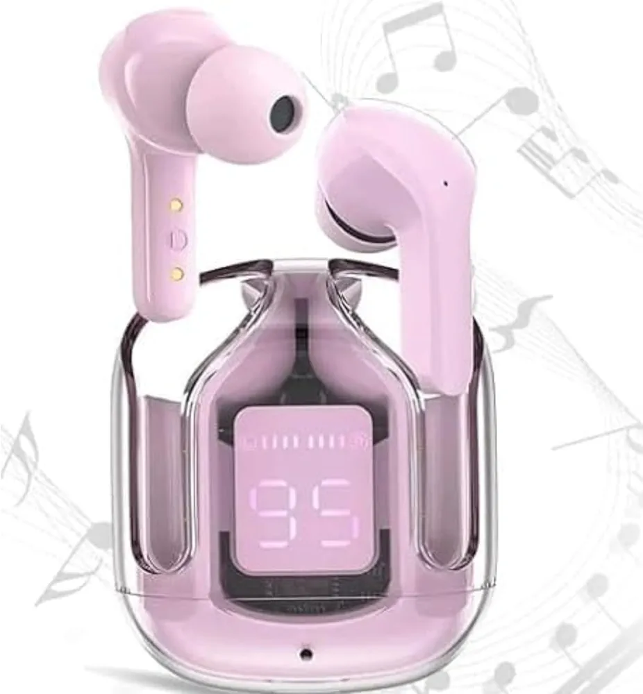 Generic Air31 Earbuds Wireless Crystal Transparent Bluetooth 5.3 Air 31 Ear Buds Wireless Headset Transparent Charging Case Heavy Bass Stereo Earphones Pink