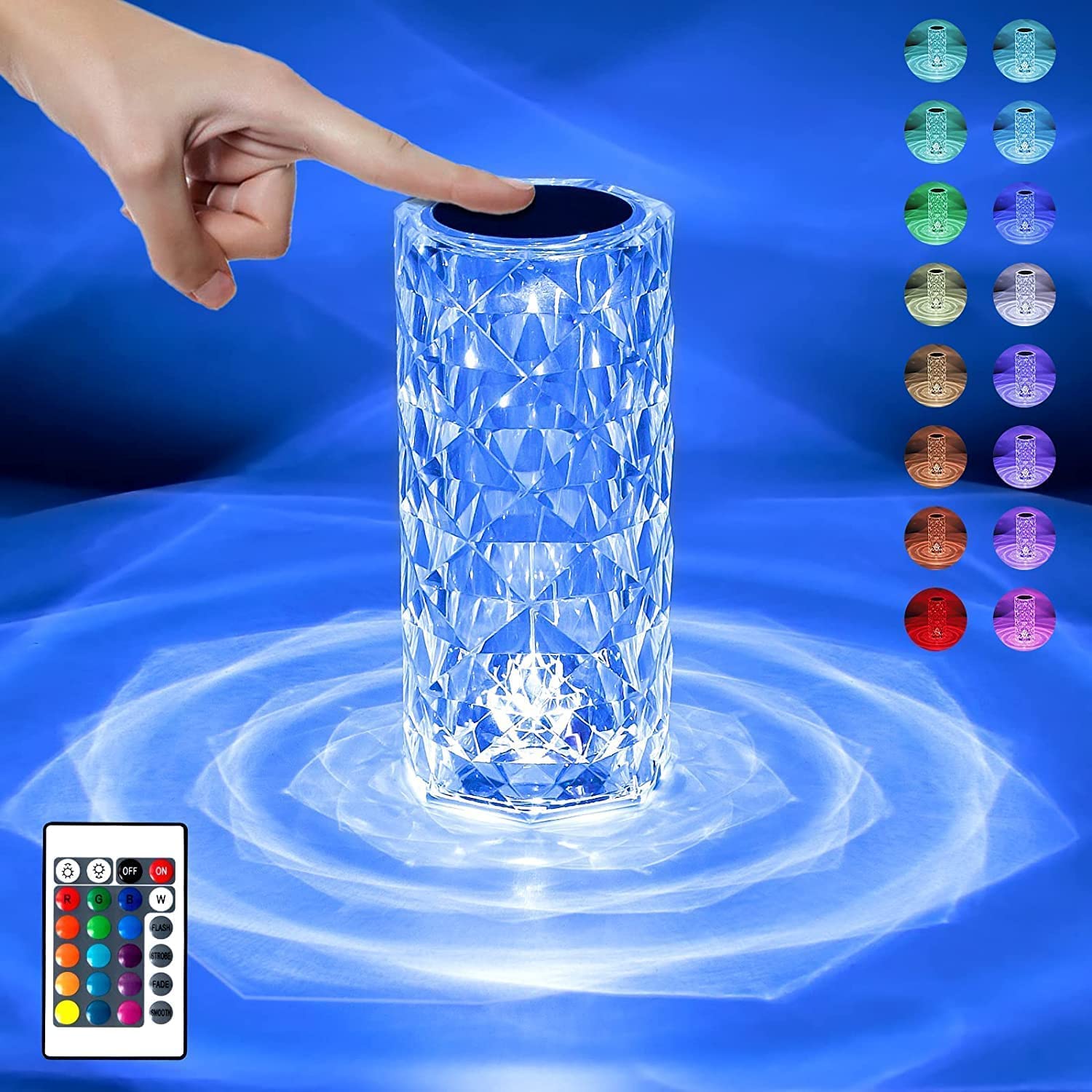 Crystal Table Lamp with 16 Color Changing RGB Night Light Touch Lamp LED Crystal Rose Touch Lamp for Bedroom Living Room Home Decor USB Rechargeable Crystal Lamp 