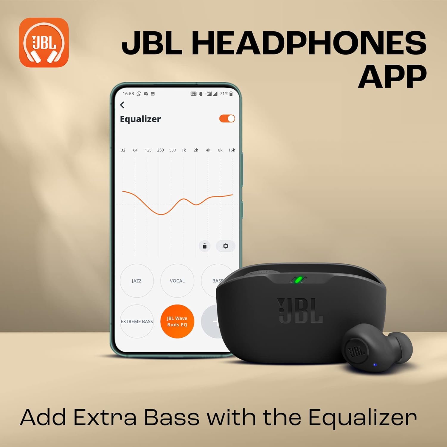 JBL Wave Buds in-Ear Wireless Earbuds (TWS) with Mic,App for Customized Extra Bass Eq,32 Hours Battery&Quick Charge,Ip54 Water&Dust Resistance,Ambient Aware&Talk-Thru,Google Fastpair (Black)