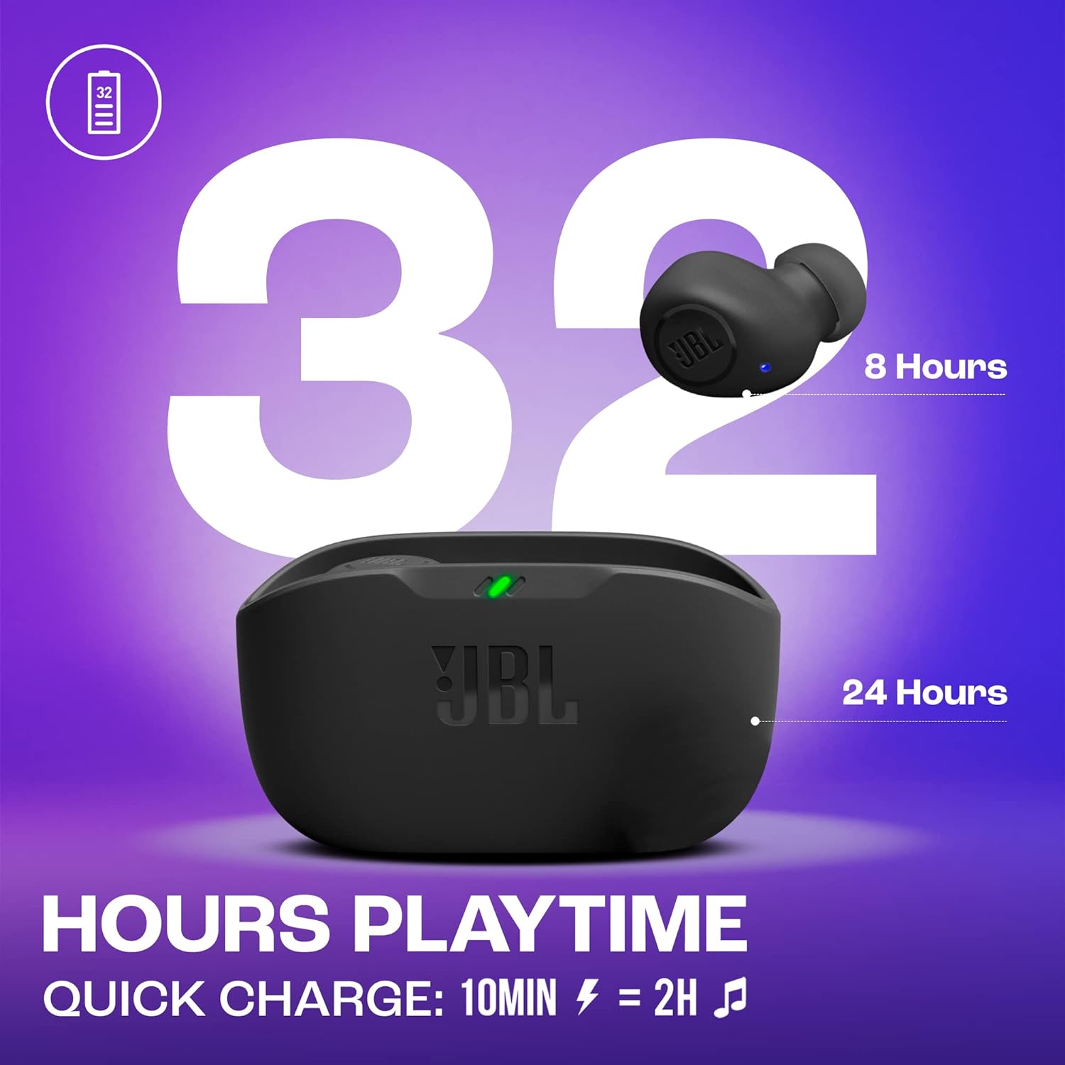 JBL Wave Buds in-Ear Wireless Earbuds (TWS) with Mic,App for Customized Extra Bass Eq,32 Hours Battery&Quick Charge,Ip54 Water&Dust Resistance,Ambient Aware&Talk-Thru,Google Fastpair (Black)