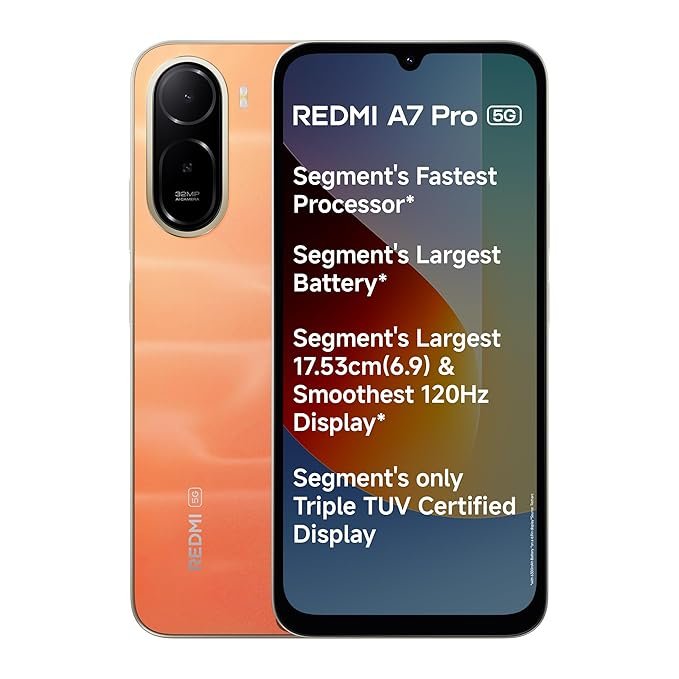  REDMI A7 Pro 5G (Sunset Orange, 4GB RAM, 64GB Storage) | Segment's Fastest Processor | Segment's Largest Battery | Segment's Largest & Smoothest 6.9in 120Hz Display