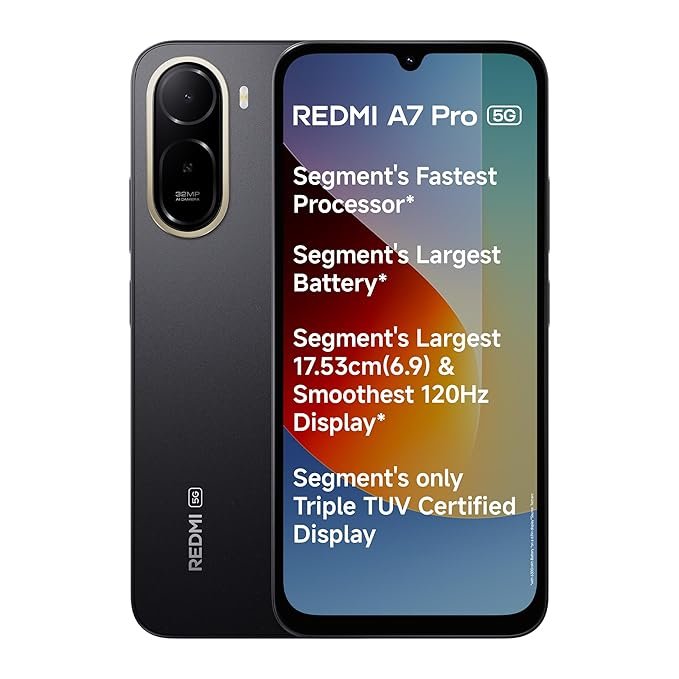 REDMI A7 Pro 5G (Black, 4GB RAM, 128GB Storage) | Segment's Fastest Processor | Segment's Largest Battery | Segment's Largest & Smoothest 6.9in 120Hz Display