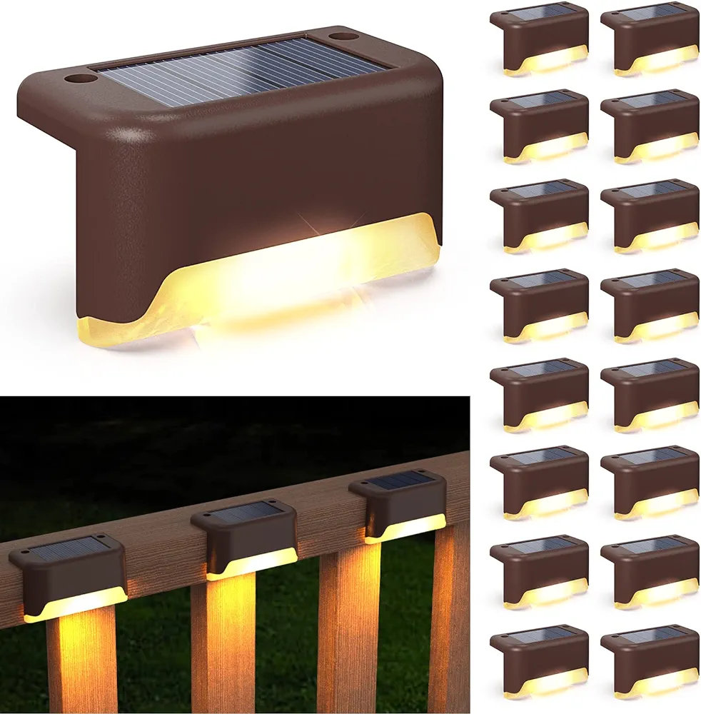 Solar Deck Lights 4 Pcs, Solar Step Lights Outdoor Waterproof Led Solar Fence Lamp for Patio, Stairs,Garden Pathway, Step and Fences(Warm White)