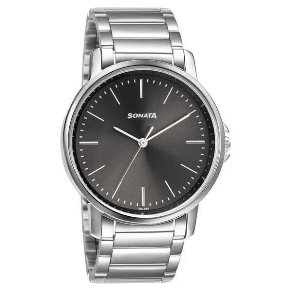 Sonata Quartz Analog Grey Dial Stainless Steel Strap Watch for Men