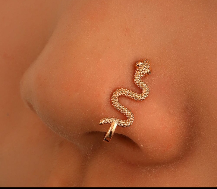 Snake shape nose pin alloy copper gold 