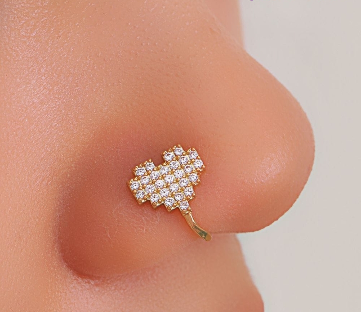 Heart shape nose pin pin for women zirconia alloy copper gold 