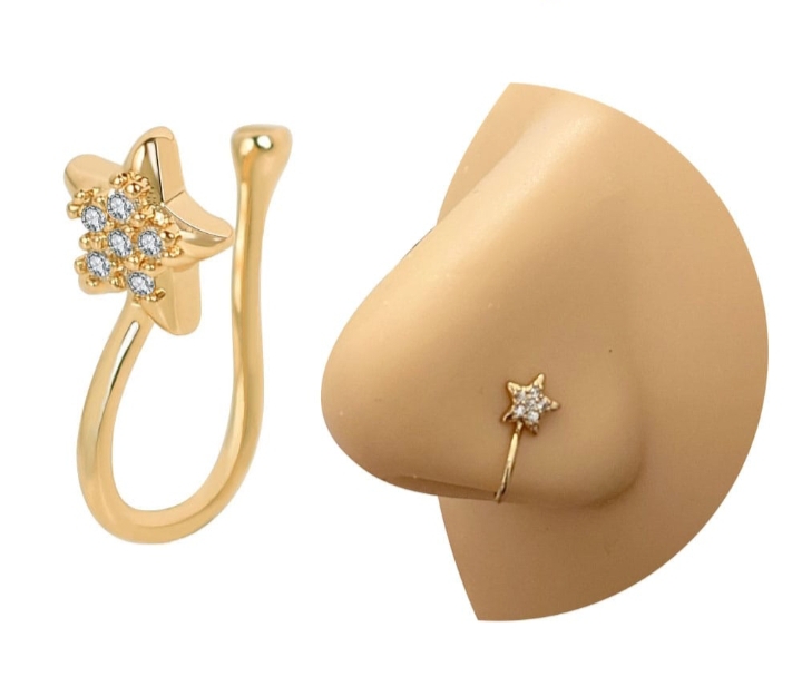 Star shape nose pin for women zirconia alloy copper gold 