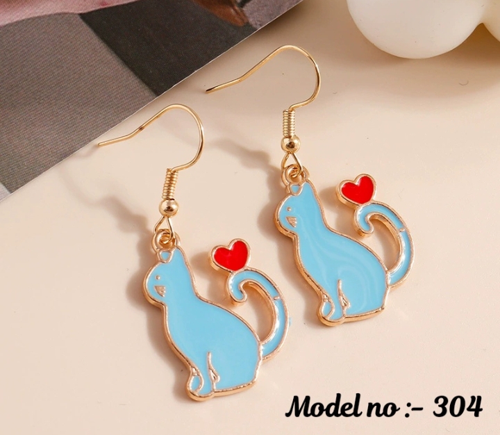 Cat earrings black, white,sky blue 