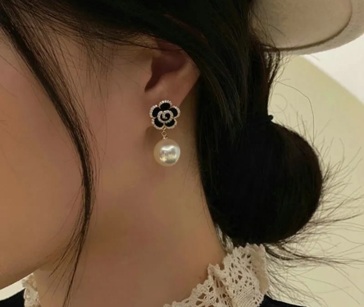 Black rose earrings latest korean design black colour with zircon &big pear hot selling design 