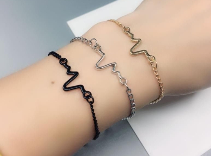 Love heartbeat ECG charm bracelet 5 pcs black, golden, silver 