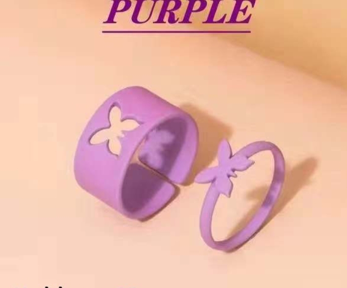 Butterfly couple ring pair purple 