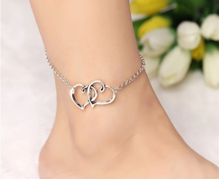 Double heart cute anklet silver 