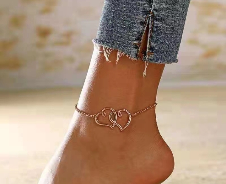 Double heart cute anklet golden 