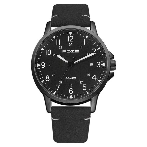 Poze by Sonata Quartz Analog Black Dial PU Leather Strap Watch for Men