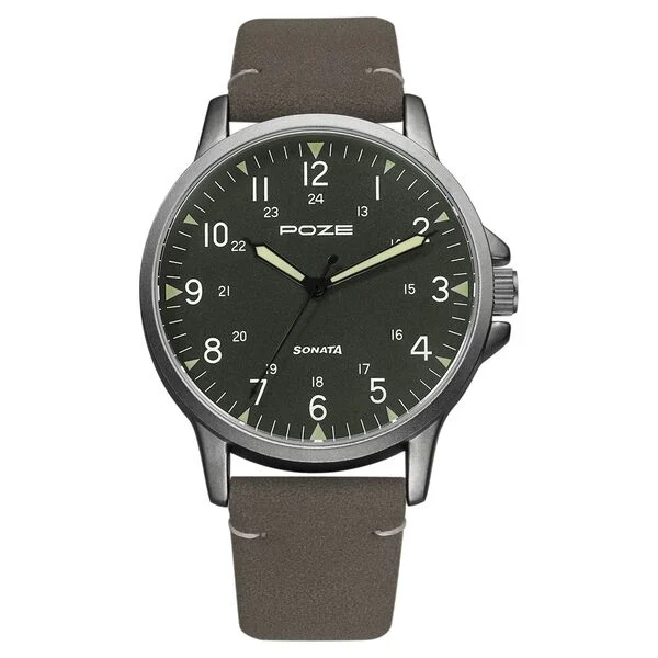 Poze by Sonata Quartz Analog Grey Dial PU Leather Strap Watch for Men