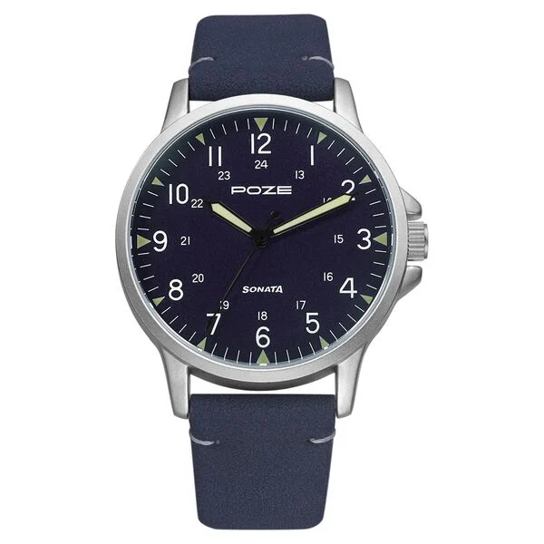 Poze by Sonata Quartz Analog Blue Dial PU Leather Strap Watch for Men